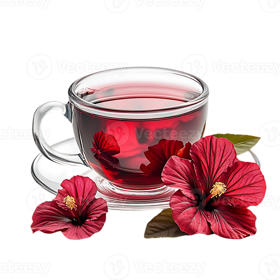 Hibiscus Tea with Transparent Background and Vibrant Red Flowers png