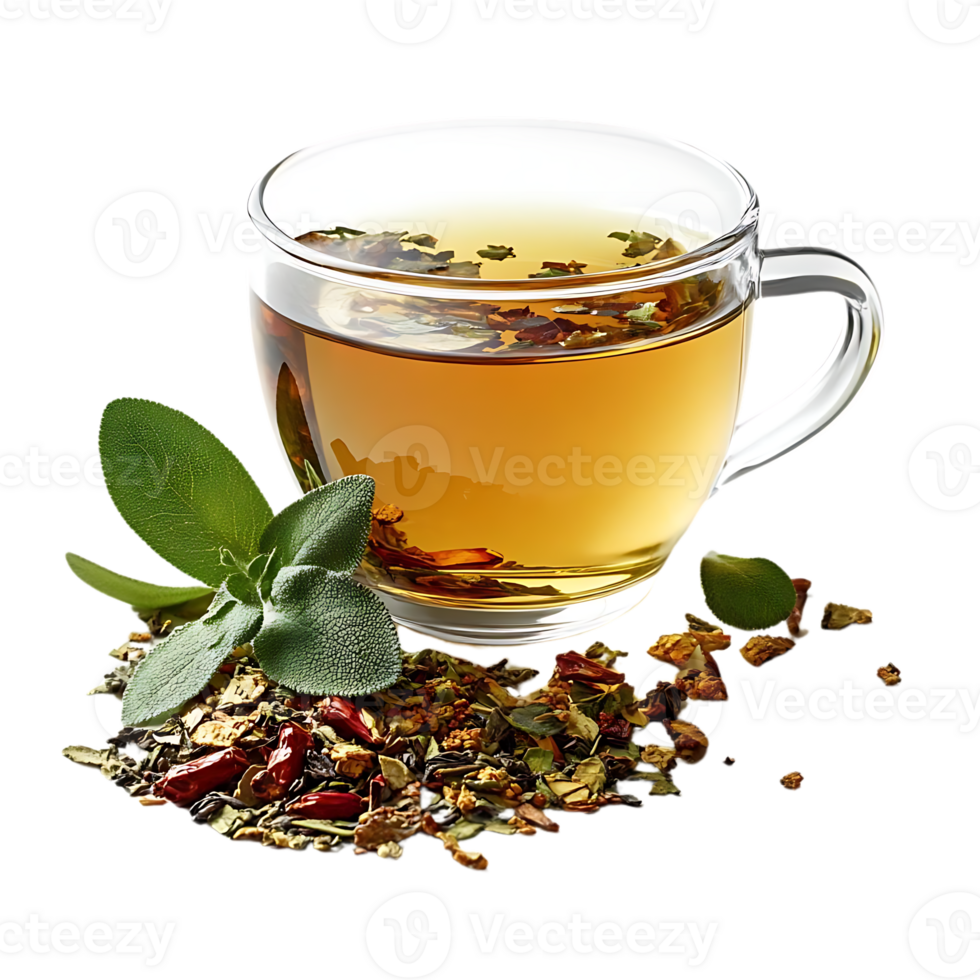 Herbal Tea with Sage and Chili Peppers, Enjoy a Refreshing and Aromatic Brew with a Transparent Background png