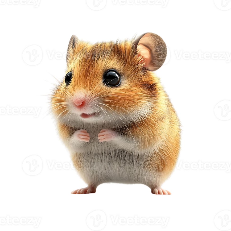 Cute Hamster Standing on a Transparent Background, Adorable Small Pet with Big Eyes, Fluffy Fur, and a Sweet Smile png