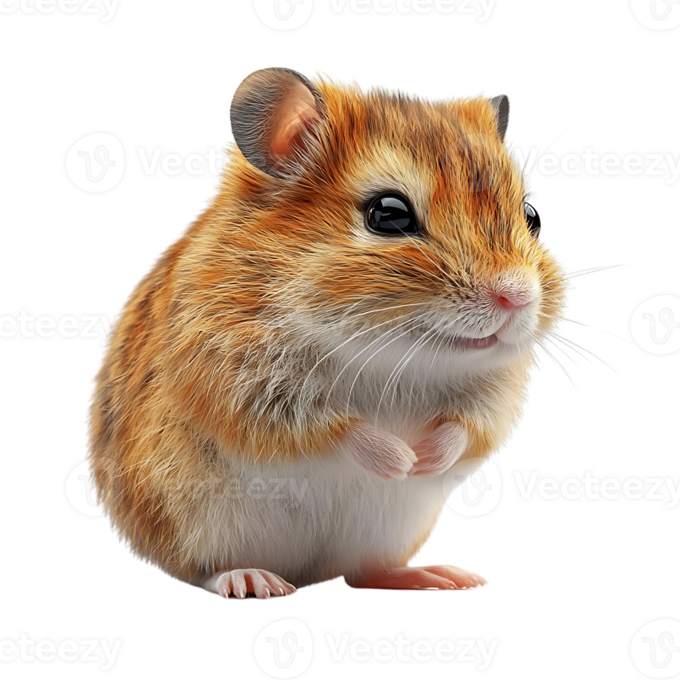 Cute Hamster with Transparent Background Sitting on White Surface with Paws Together and Looking at the Camera png