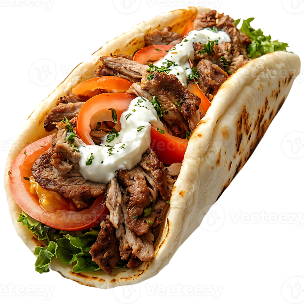 Delicious Gyro with Tomatoes, Lettuce, and Tzatziki Sauce on a Transparent Background png