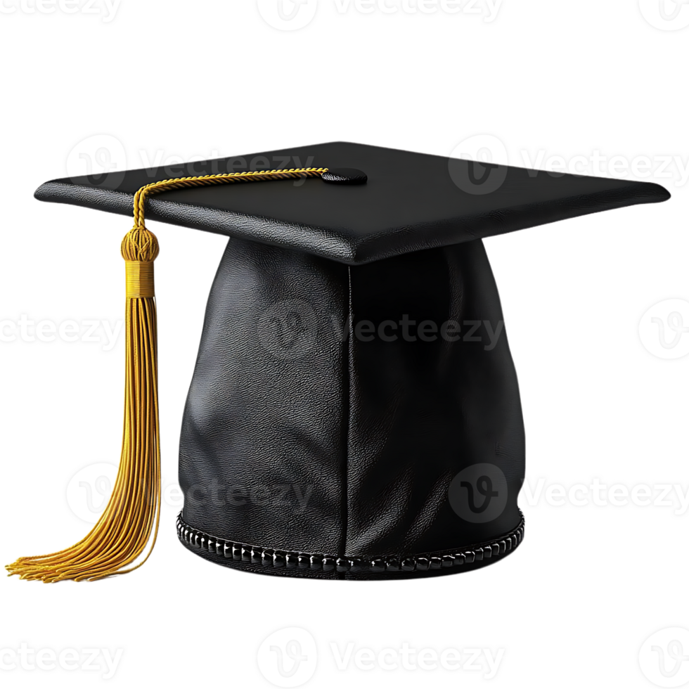 Black Graduation Cap with Gold Tassel on Transparent Background png