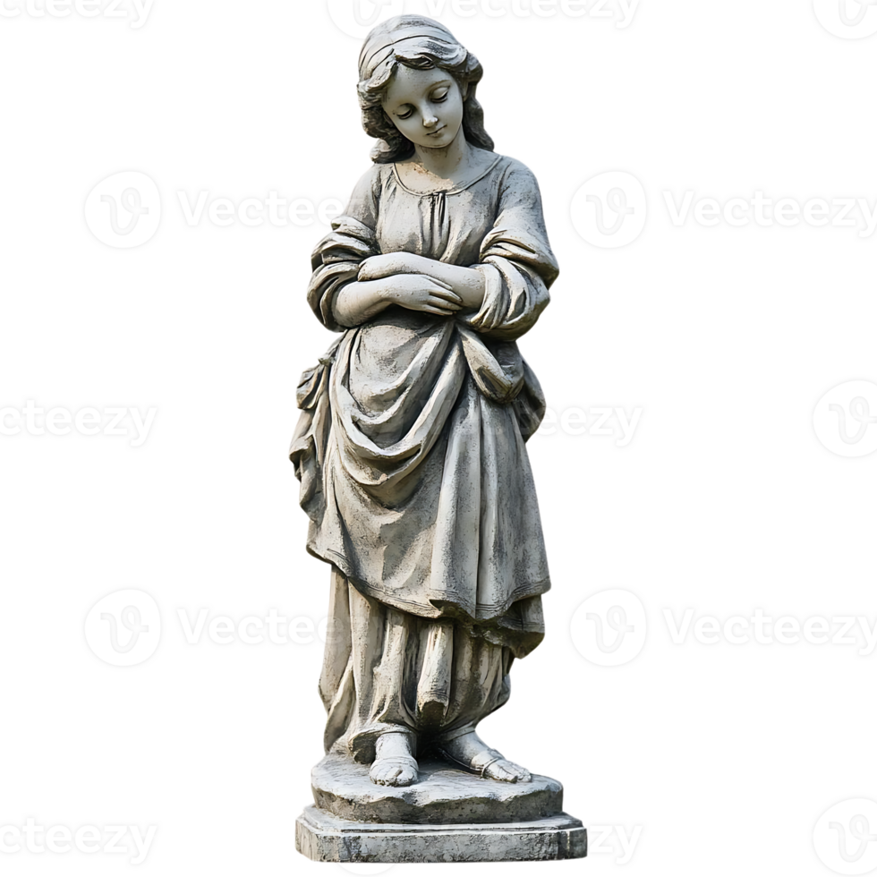 Stone Statue of a Young Woman with Transparent Background png