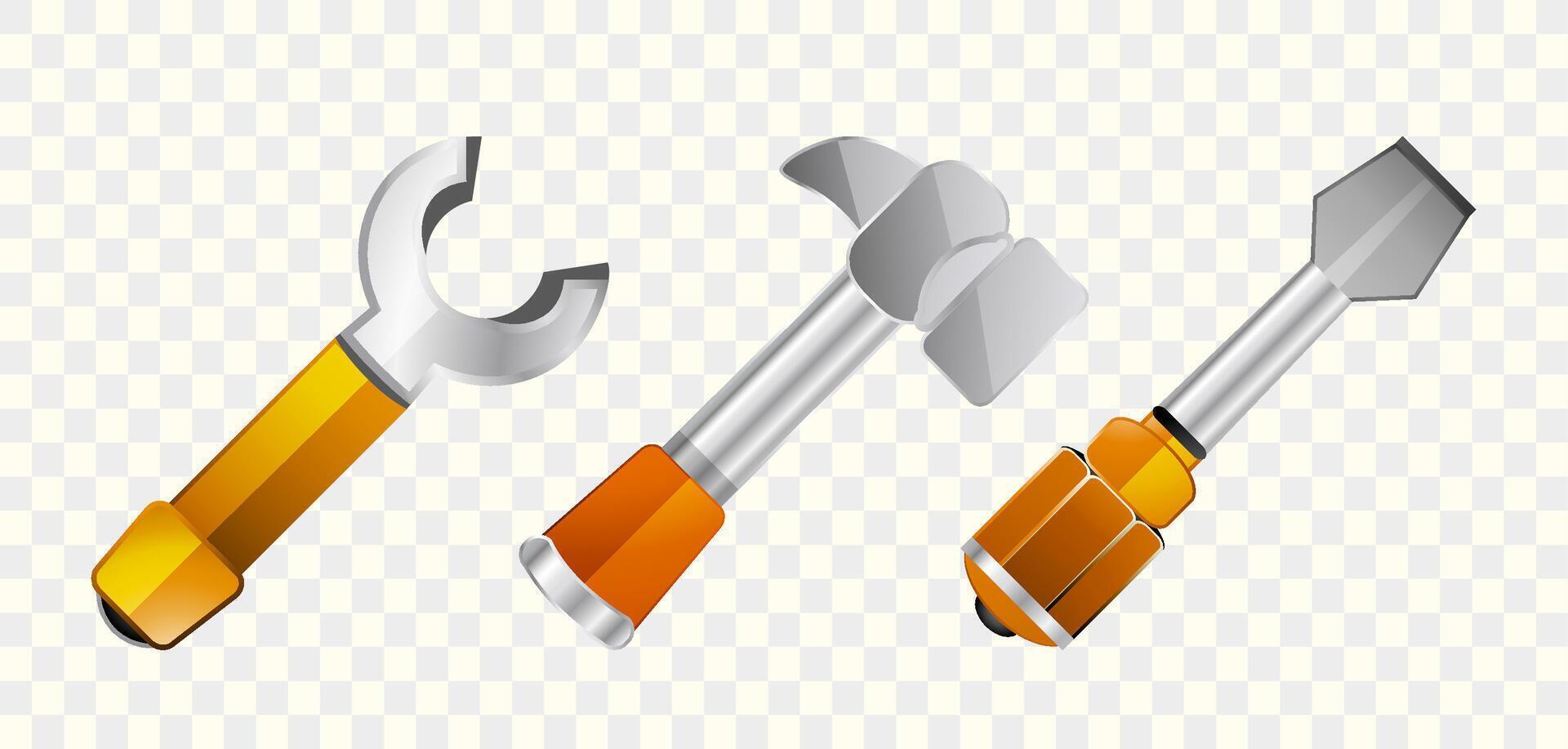 Tools illustration. Detailed wrench, screwdriver and hammer icons. vector