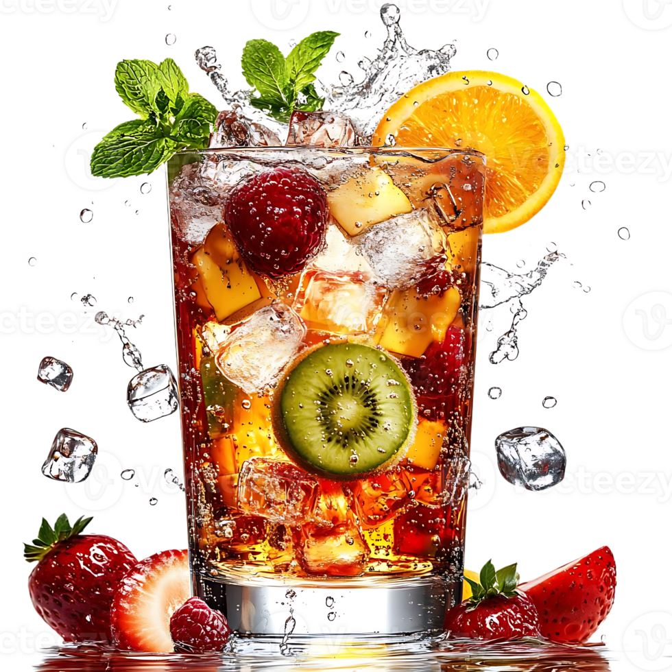 Refreshing Fruit-Infused Iced Tea with a Transparent Background png