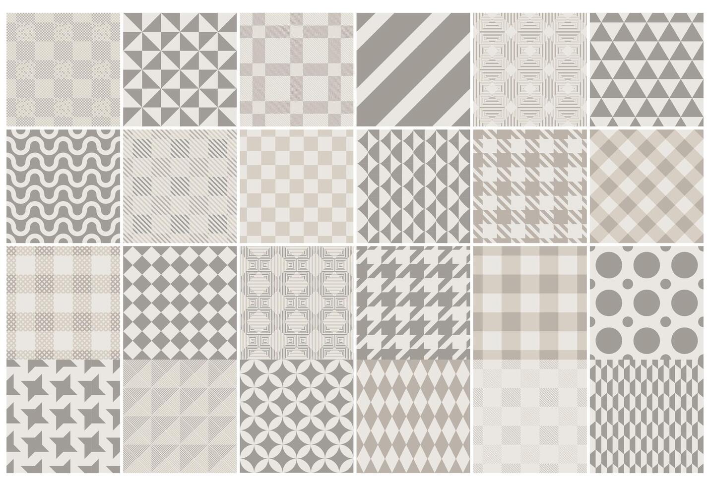 Collection of beige seamless cloth patterns. Simple geometric textures - repeatable fabric backgrounds. Monochrome unusual design, trendy textile prints vector