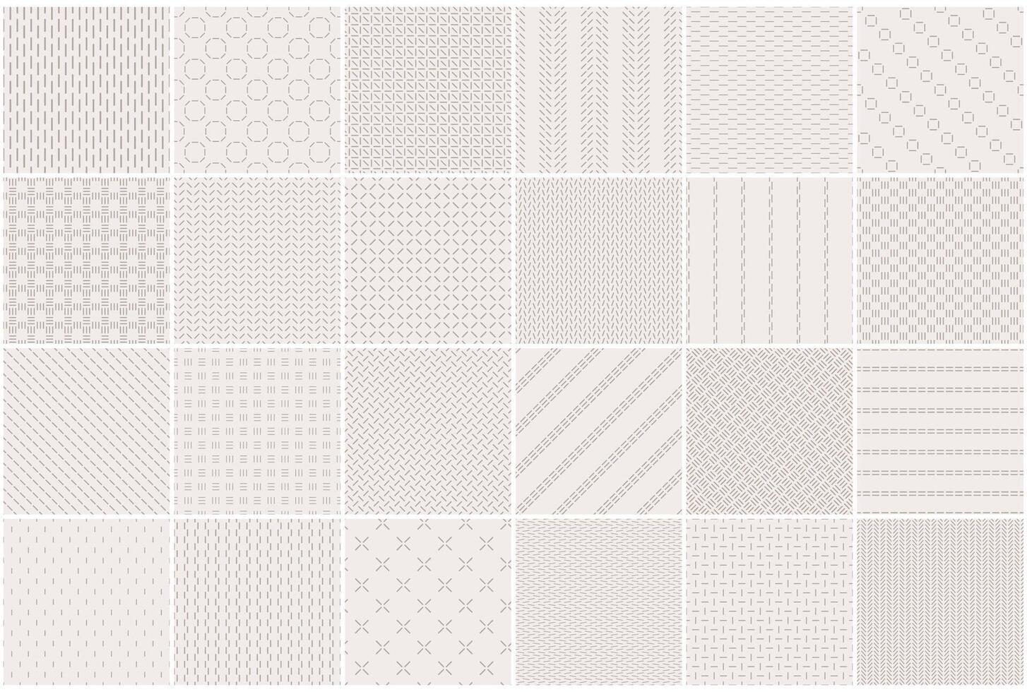 Collection of minimalistic seamless dash line patterns. Beige textile endless prints. Repeatable unusual simple backgrounds vector