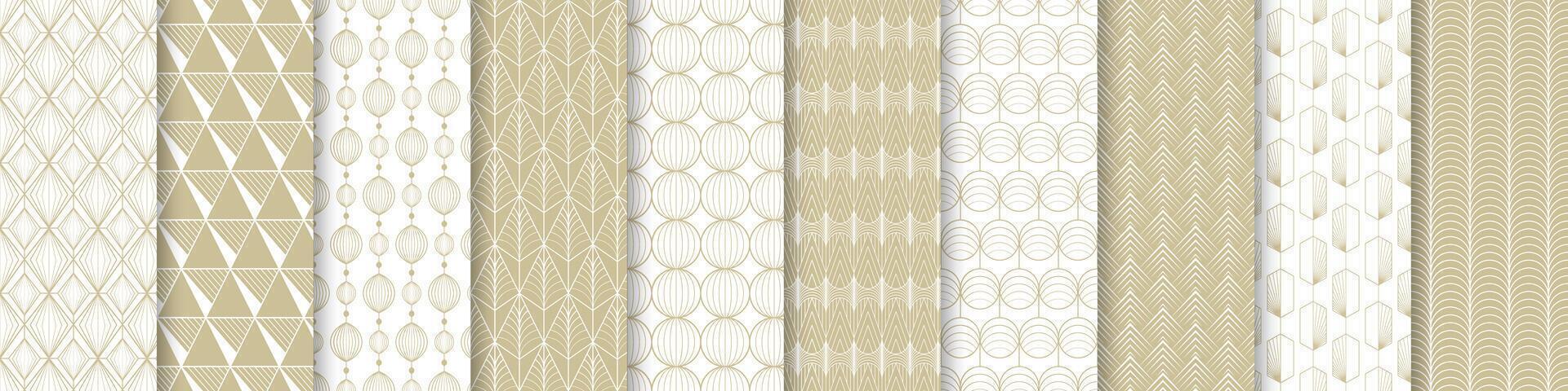 Collection of seamless decorative luxury geometric patterns - art deco design. Repeatable ornamental elegant backgrounds. Symmetry endless fabric prints vector