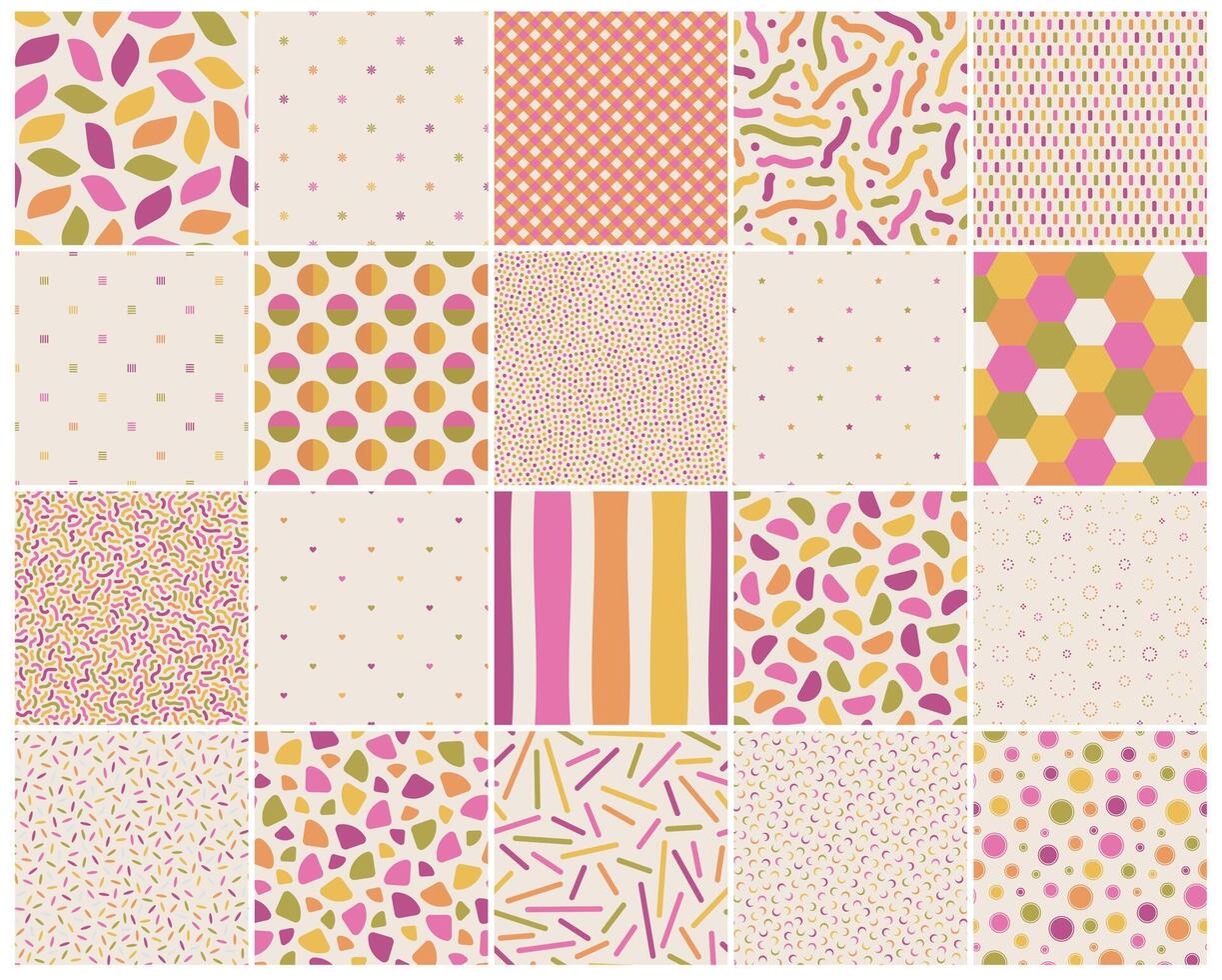 Collection of seamless color patterns. Trendy geometric backgrounds. Simple unusual textile prints. Bright endless design vector