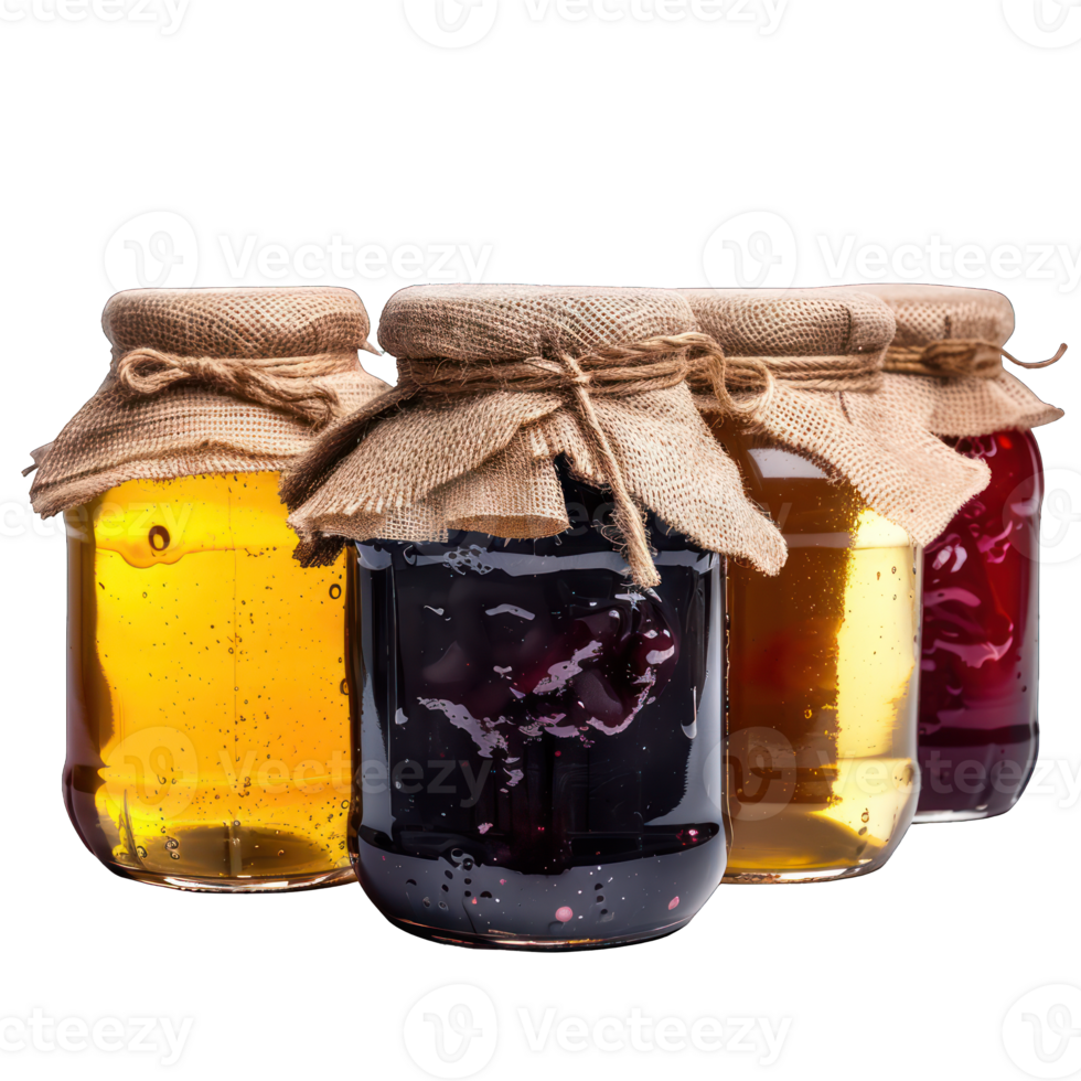 different color honey jars transparent background png