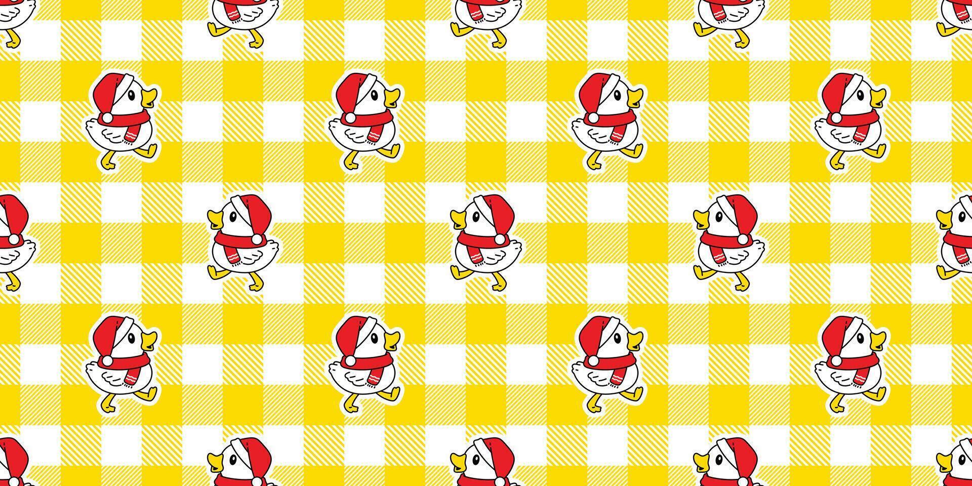 duck seamless pattern christmas santa claus hat bird walking tartan plaid checked goose shower bathroom bird chicken cartoon pet scarf isolated animal tile wallpaper repeat background doodle il vector