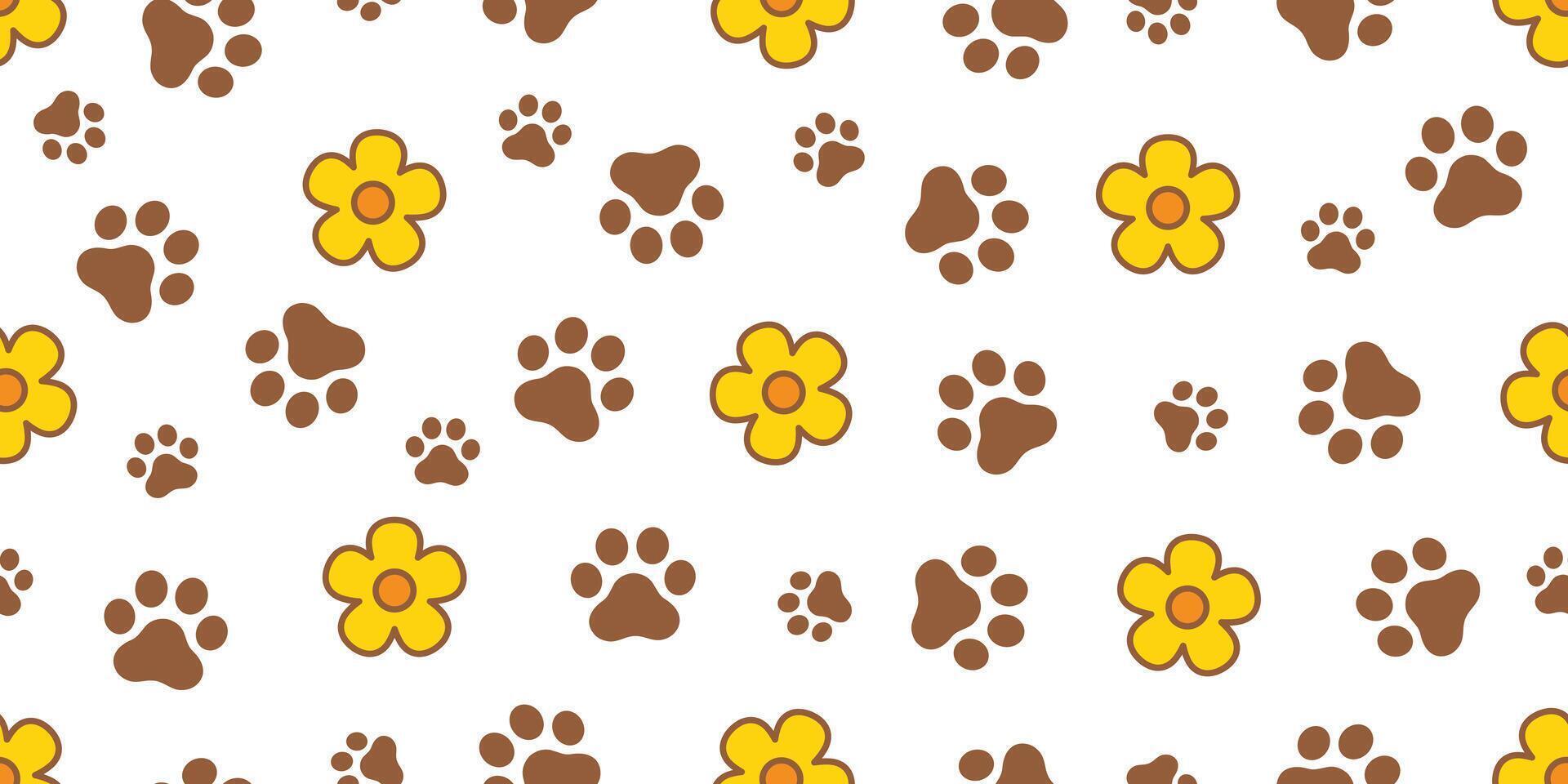 dog paw seamless pattern daisy footprint flower cartoon tile background repeat wallpaper illustration gift wrapping paper scarf isolated design vector