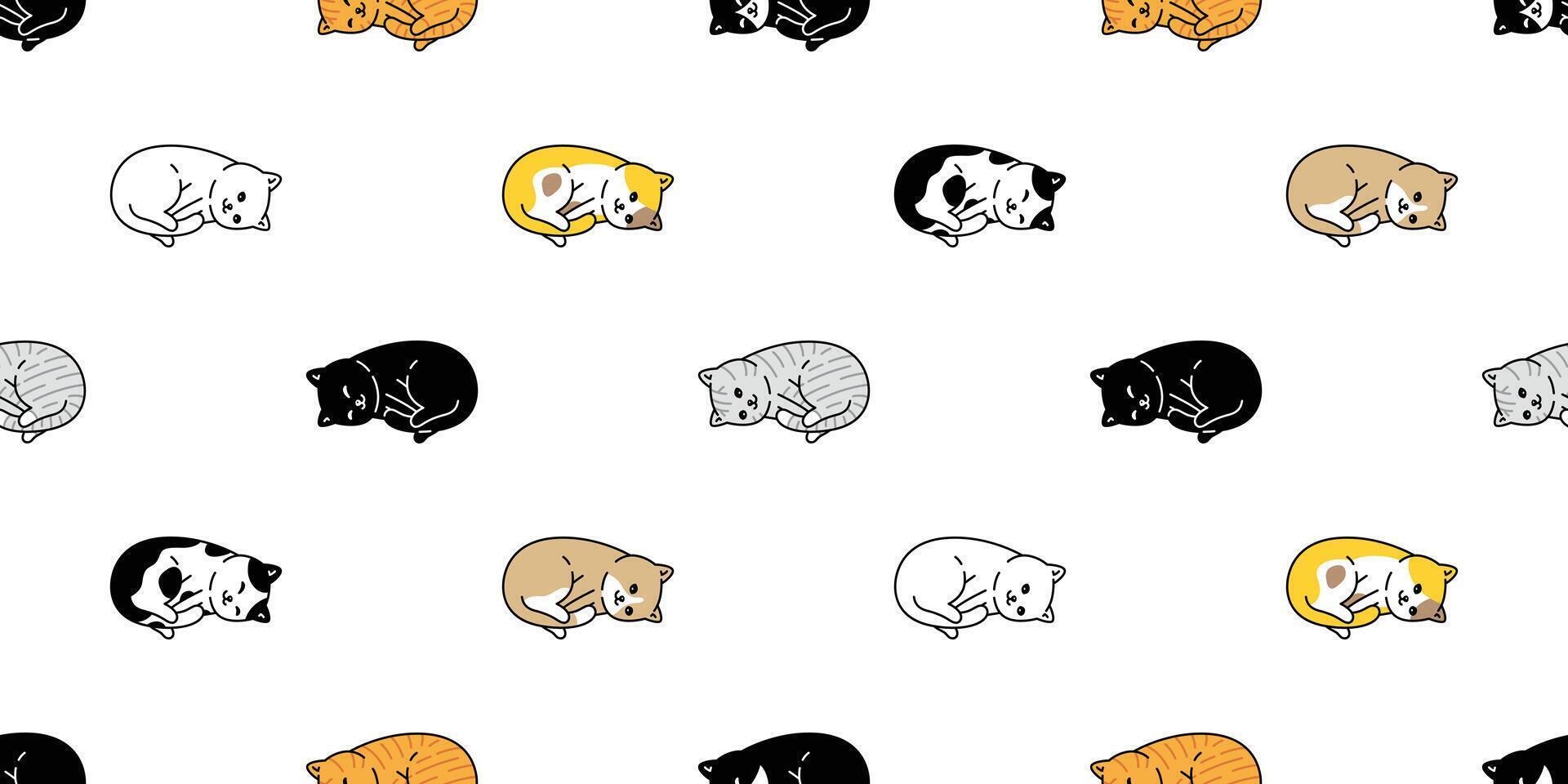 cat seamless pattern kitten sleeping calico tile background scarf isolated gift wrapping paper repeat wallpaper cartoon illustration design vector