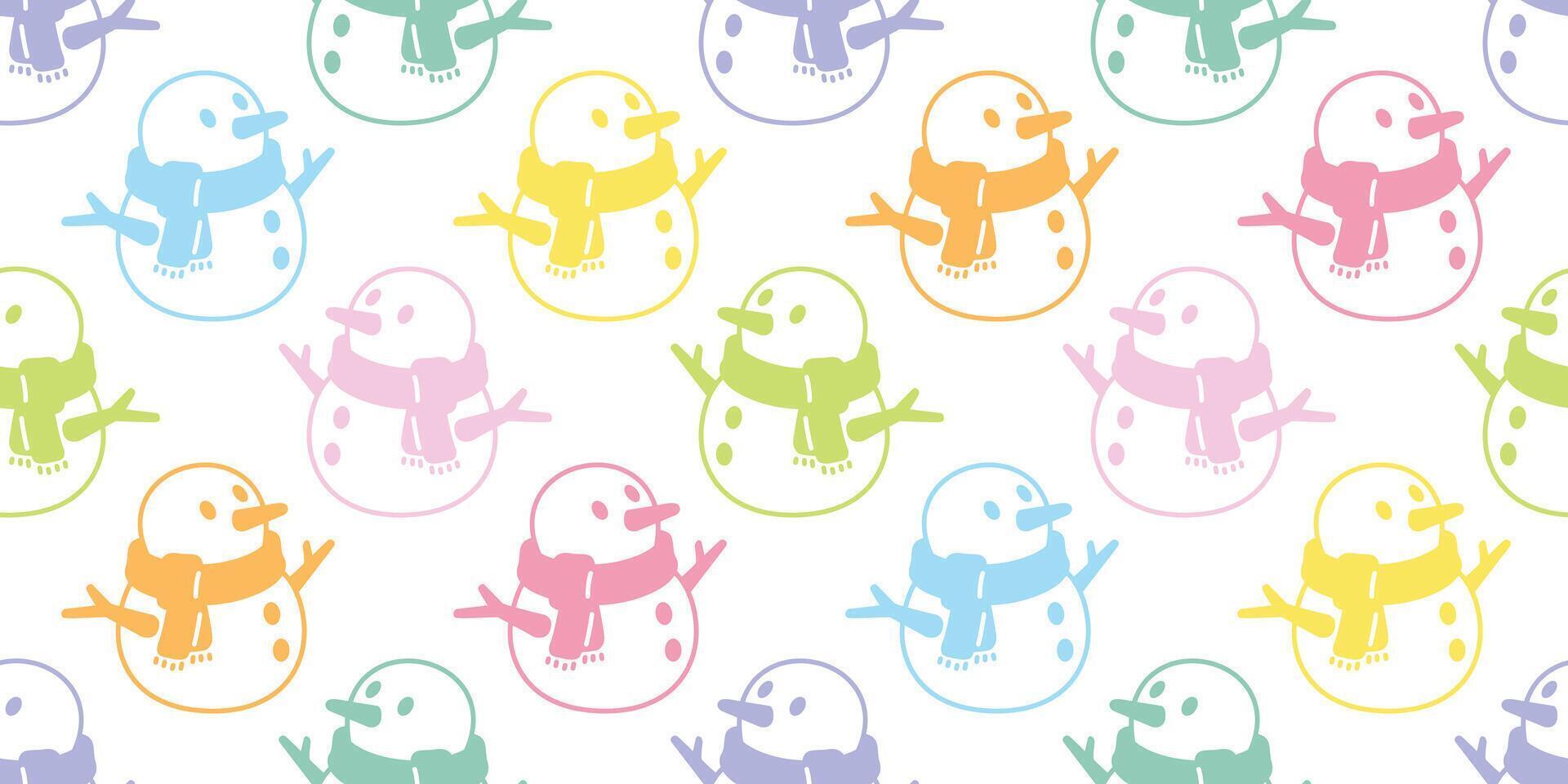 Snowman seamless pattern Christmas Santa Claus scarf isolated tile background repeat wallpaper gift wrapping paper pastel illustration design vector