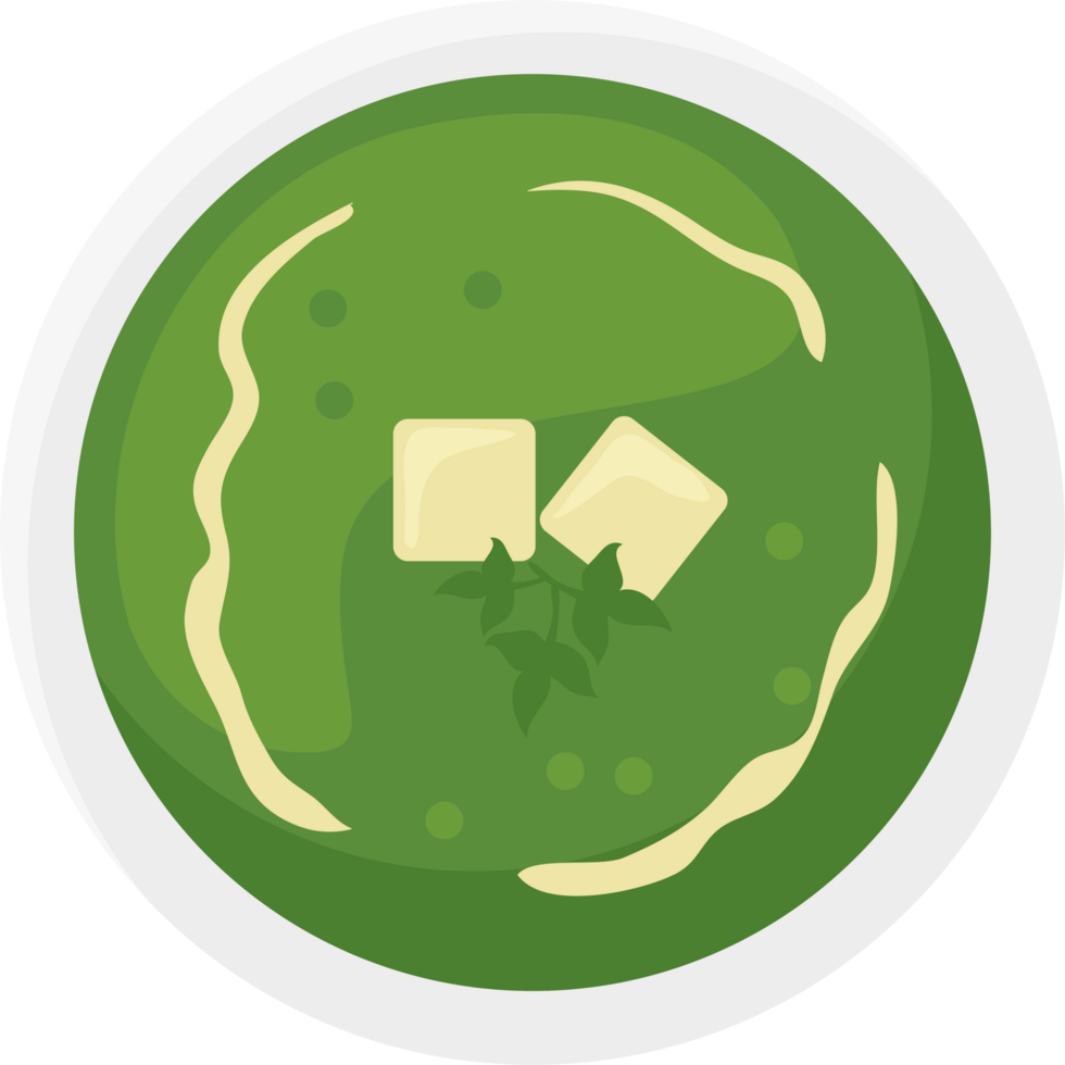 A green soup with cubes and leaves png