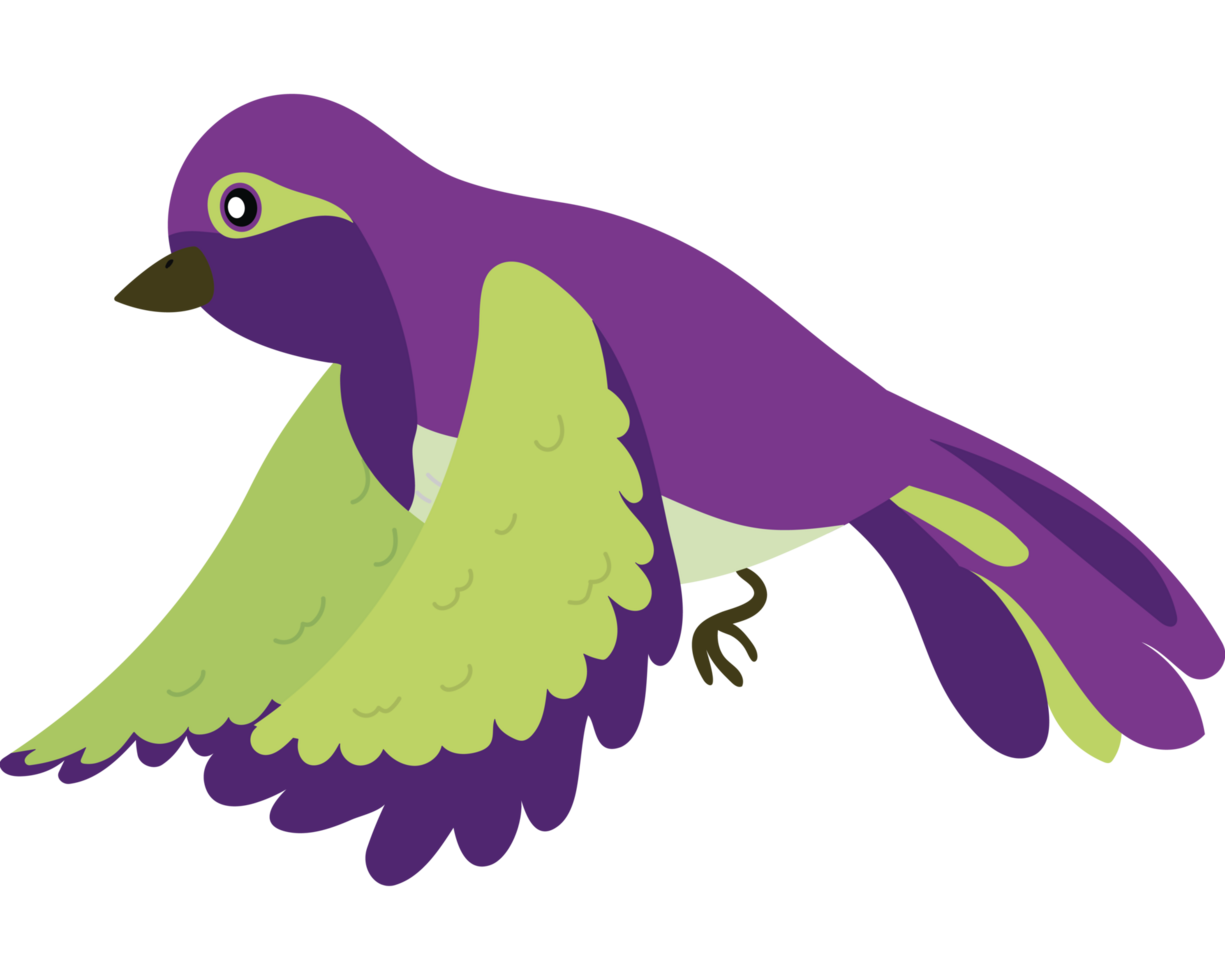 A purple bird with green wings and a green tail png