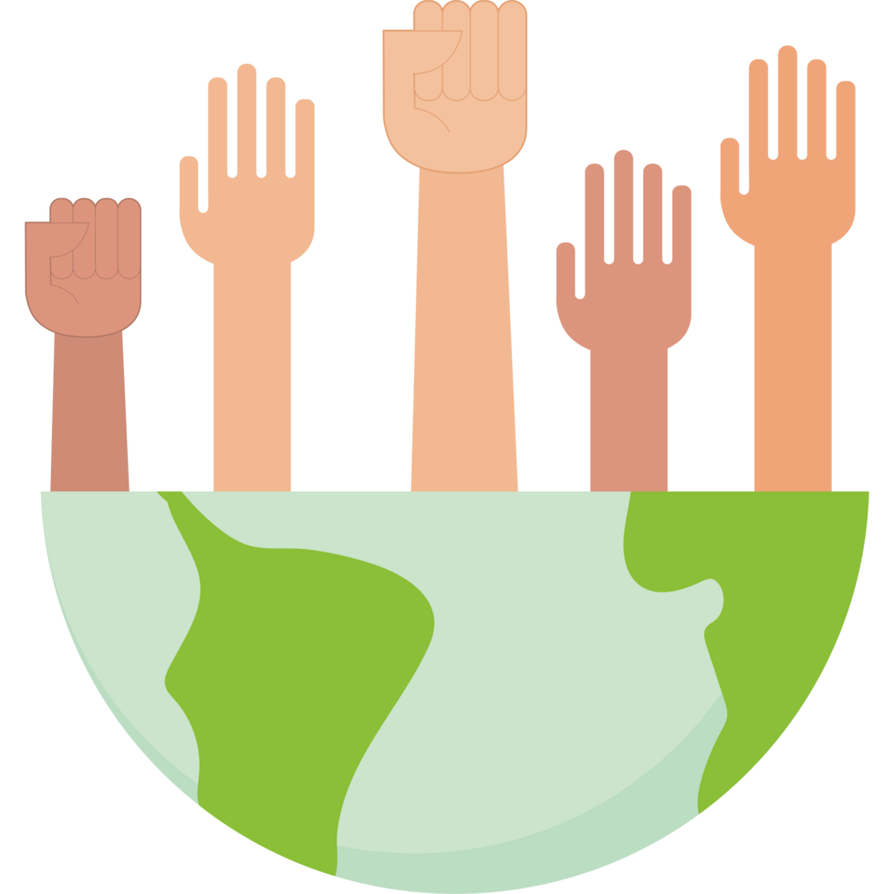 Hands raised up around the earth png