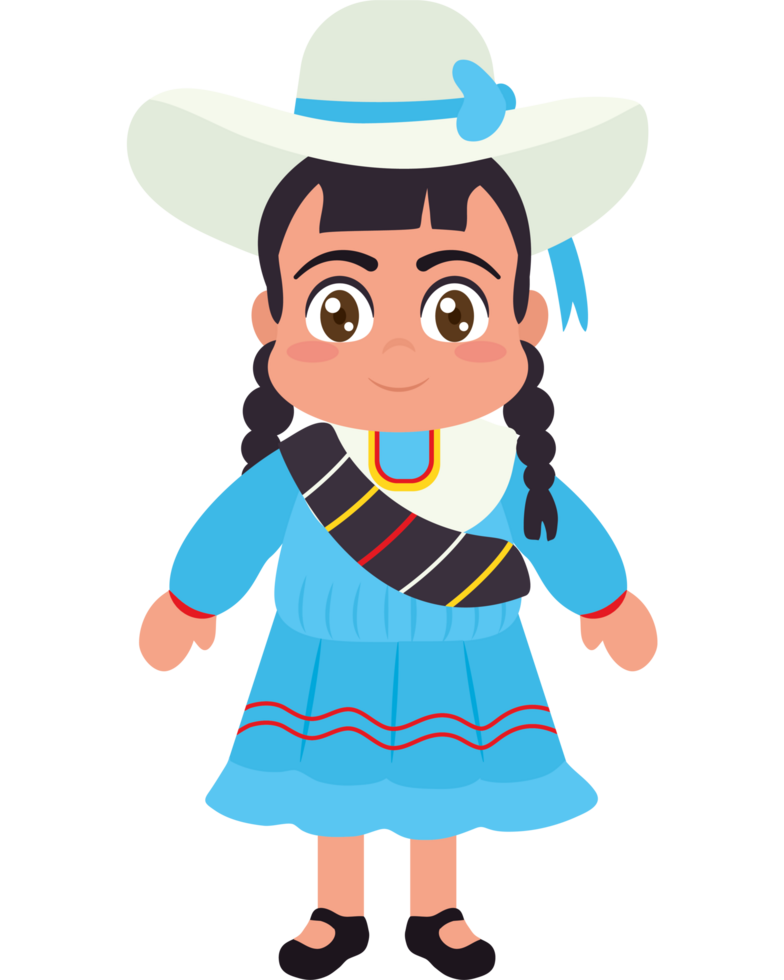 uma desenho animado menina dentro uma azul vestir e chapéu png