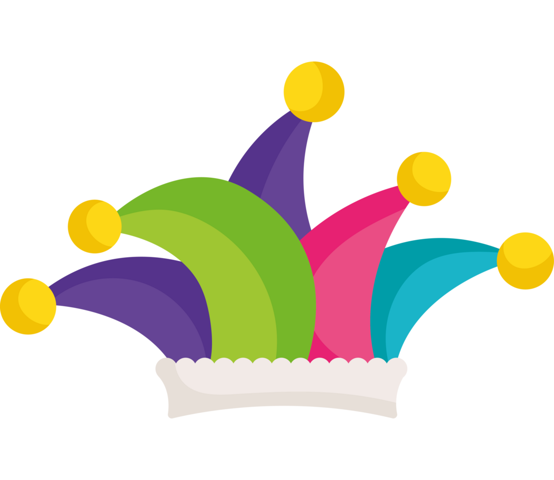 A colorful jester hat with yellow and green png