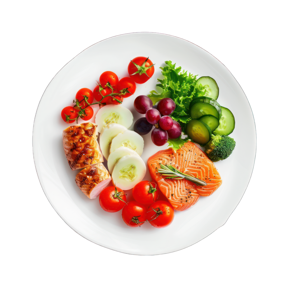 delicious healthy food on plate transparent background png