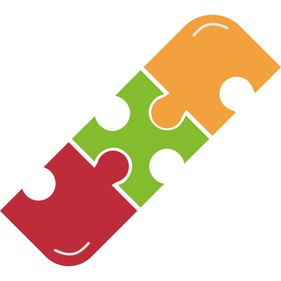 A puzzle piece with four pieces in different colors png