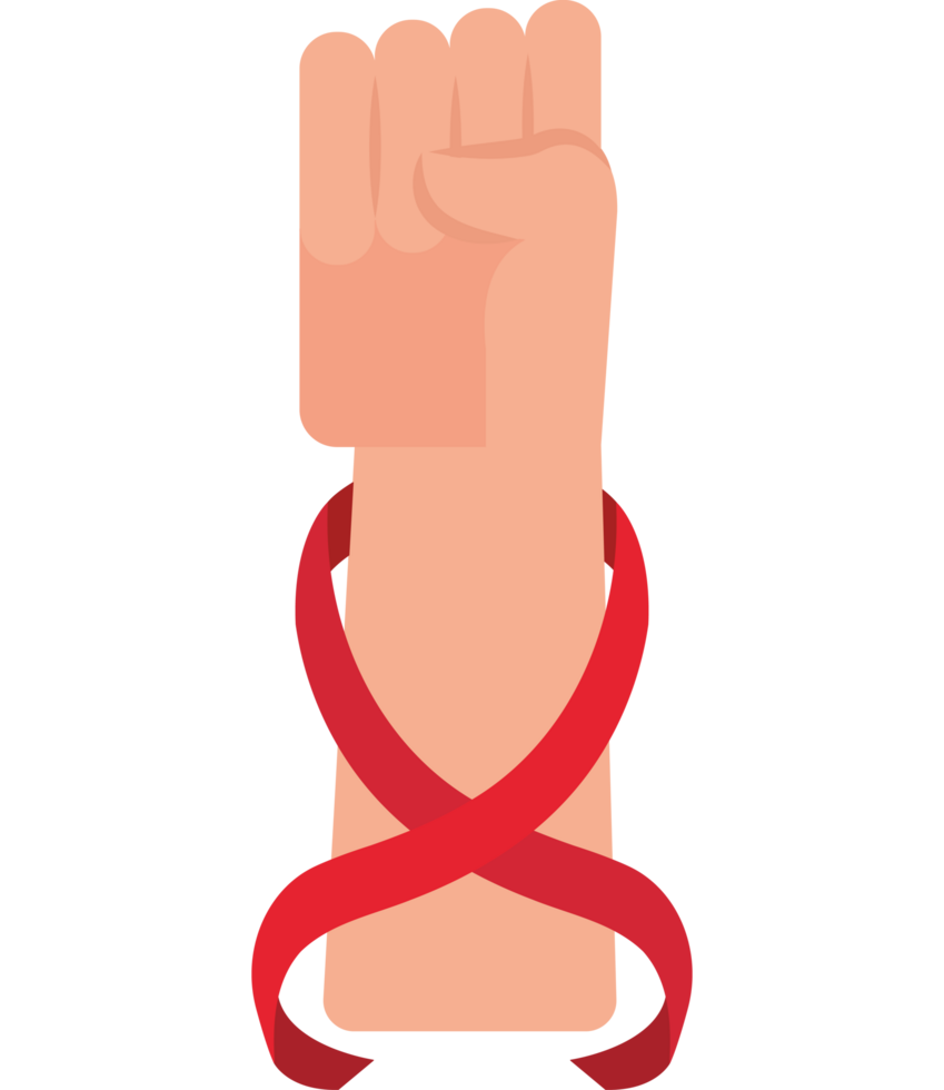 A fist with a red ribbon around it png
