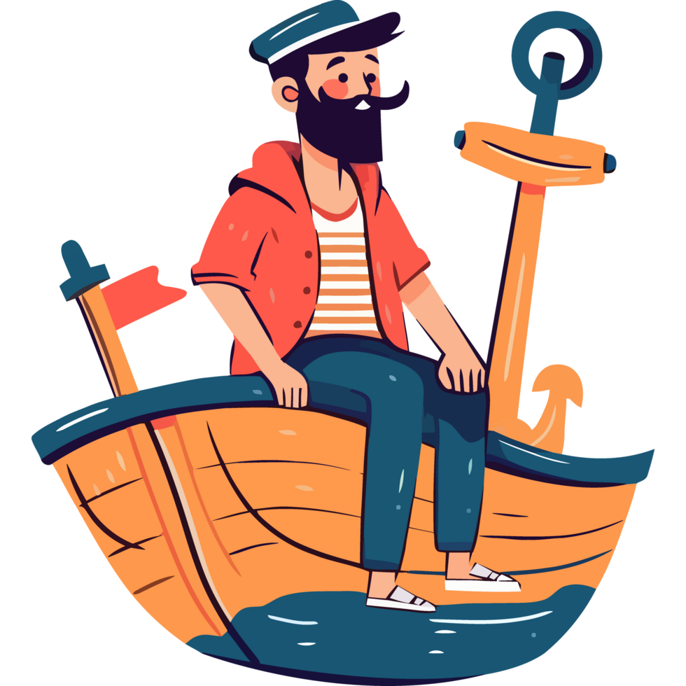 A man with a beard sitting on a boat png