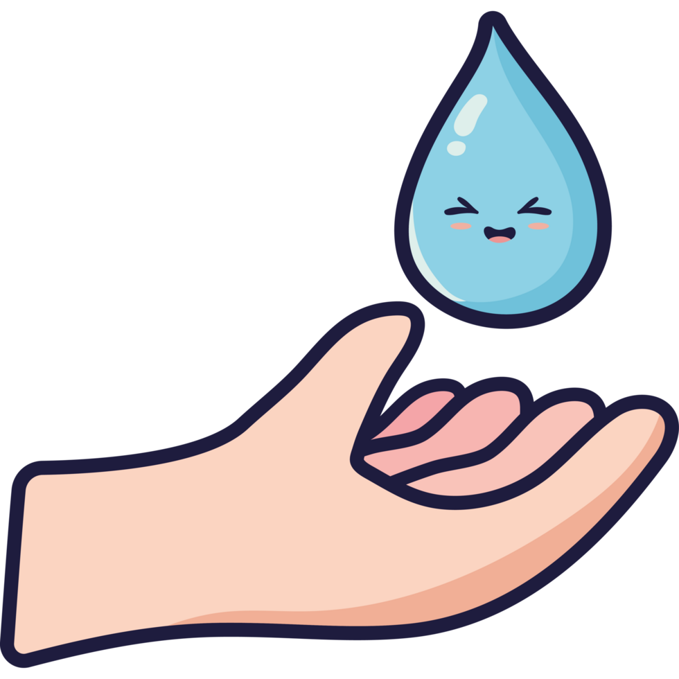A hand holding a water drop with a smiley face png