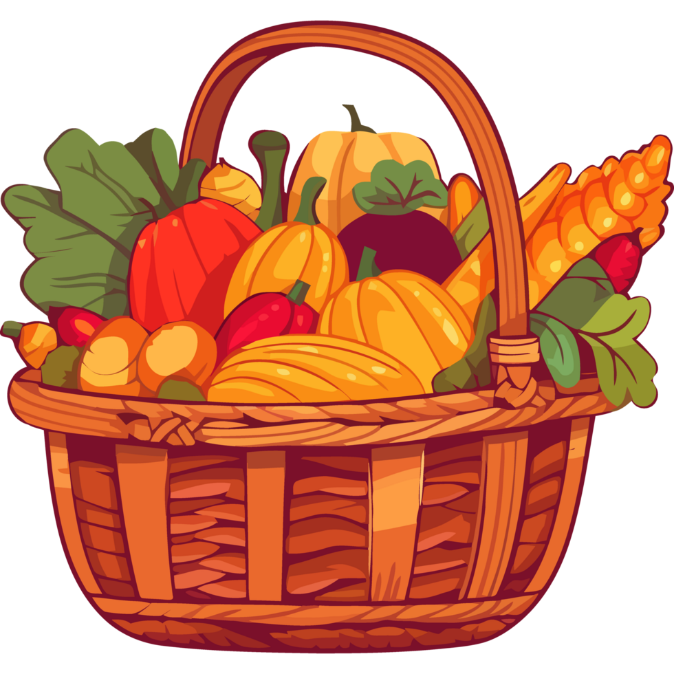 A basket full of vegetables and fruits png