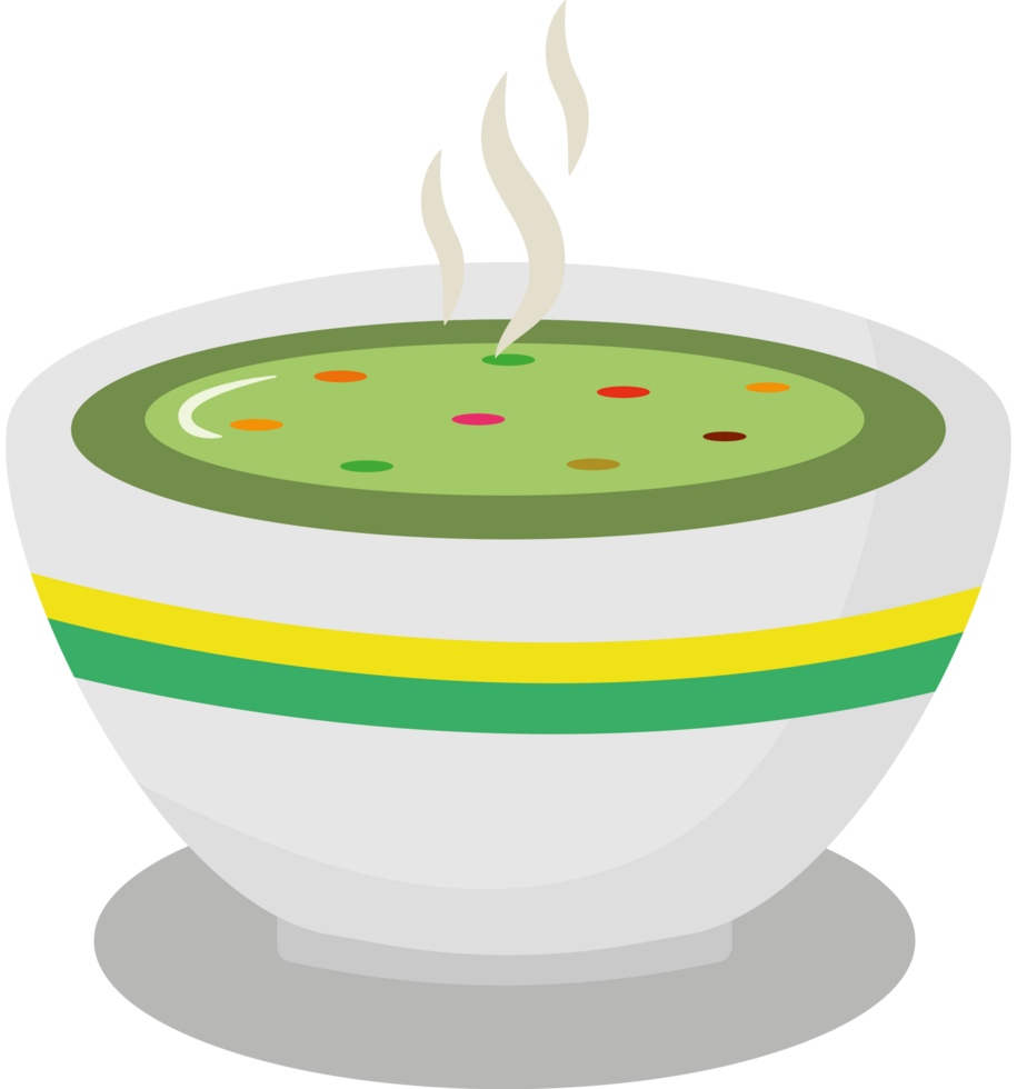 A bowl of soup with a green liquid png