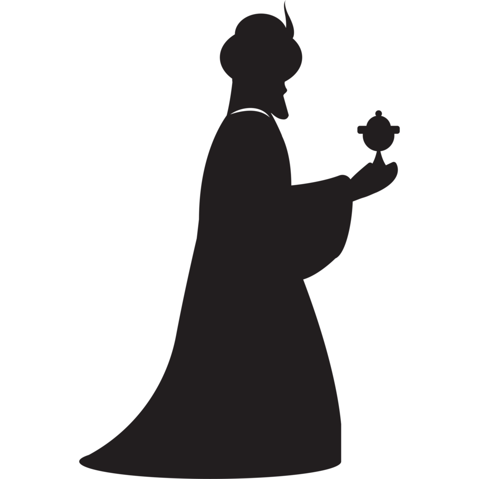 A silhouette of a man holding a cup png