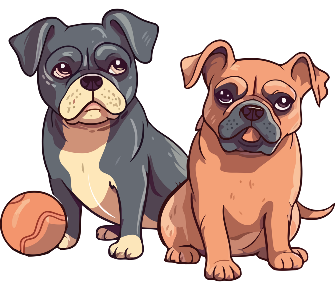 Two dogs sitting next to each other with a ball png