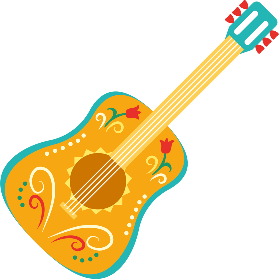 A guitar with colorful designs on it png