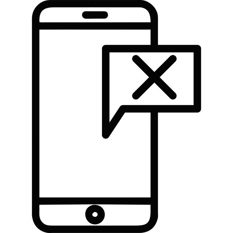 A black and white image of a phone with a message png