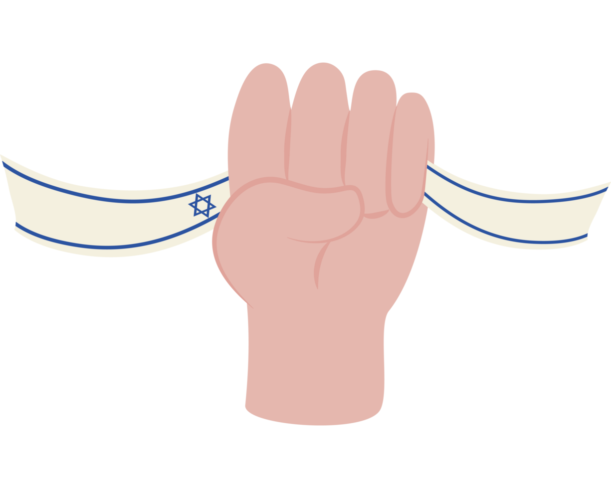 A hand holding a ribbon with an israeli flag png