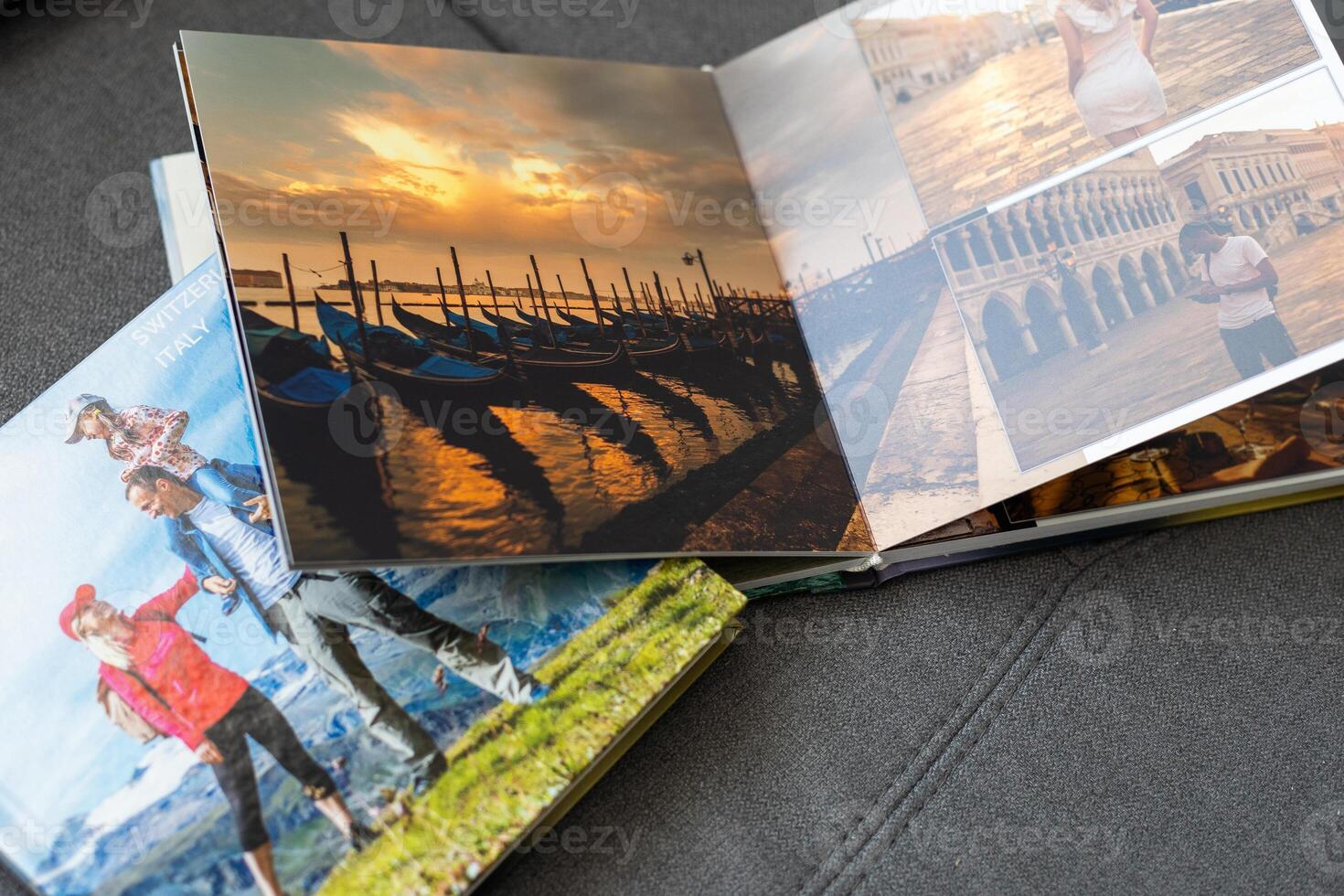 view open book with album at home photo