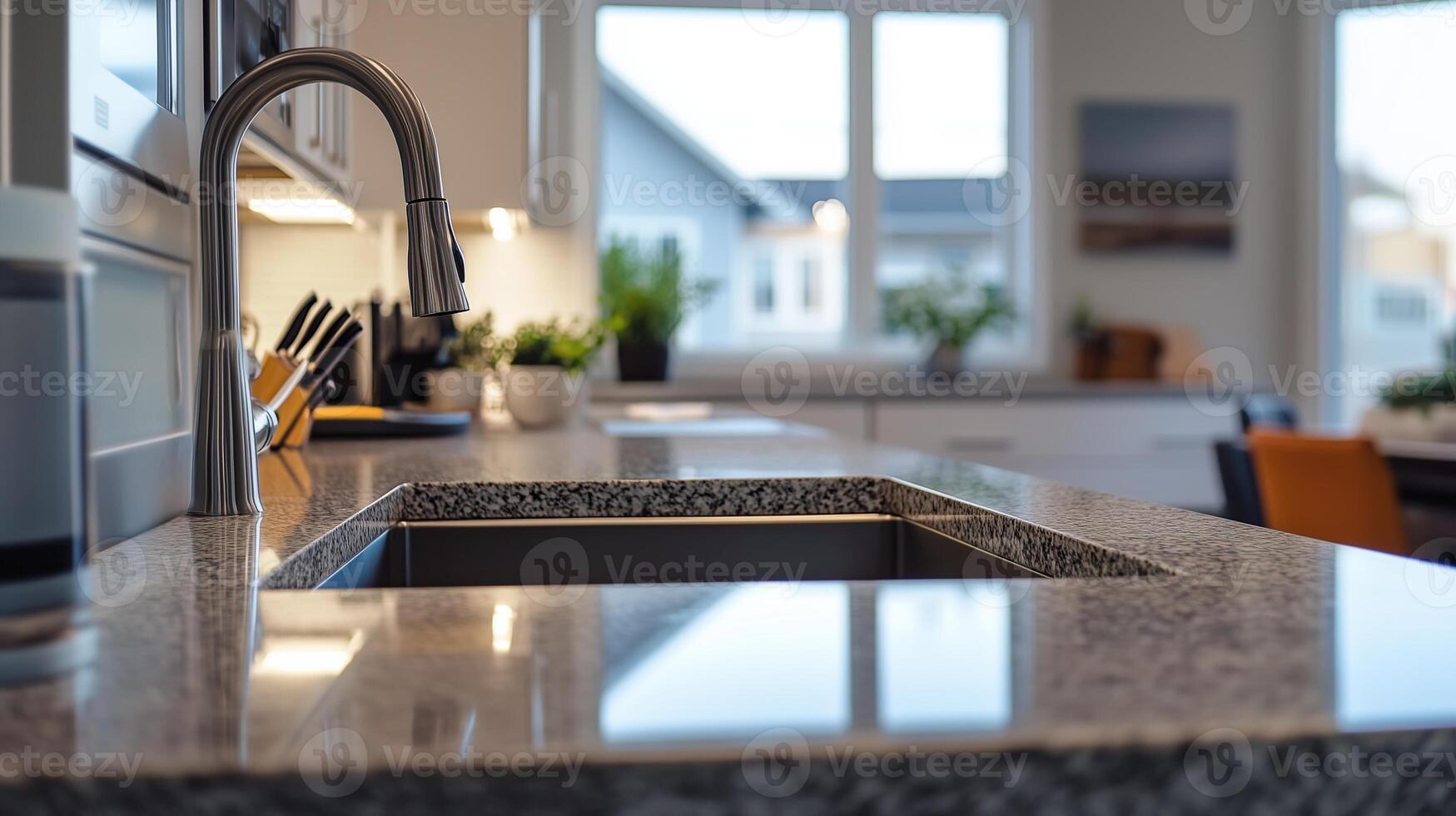 Modern kitchen interior featuring granite countertops photo