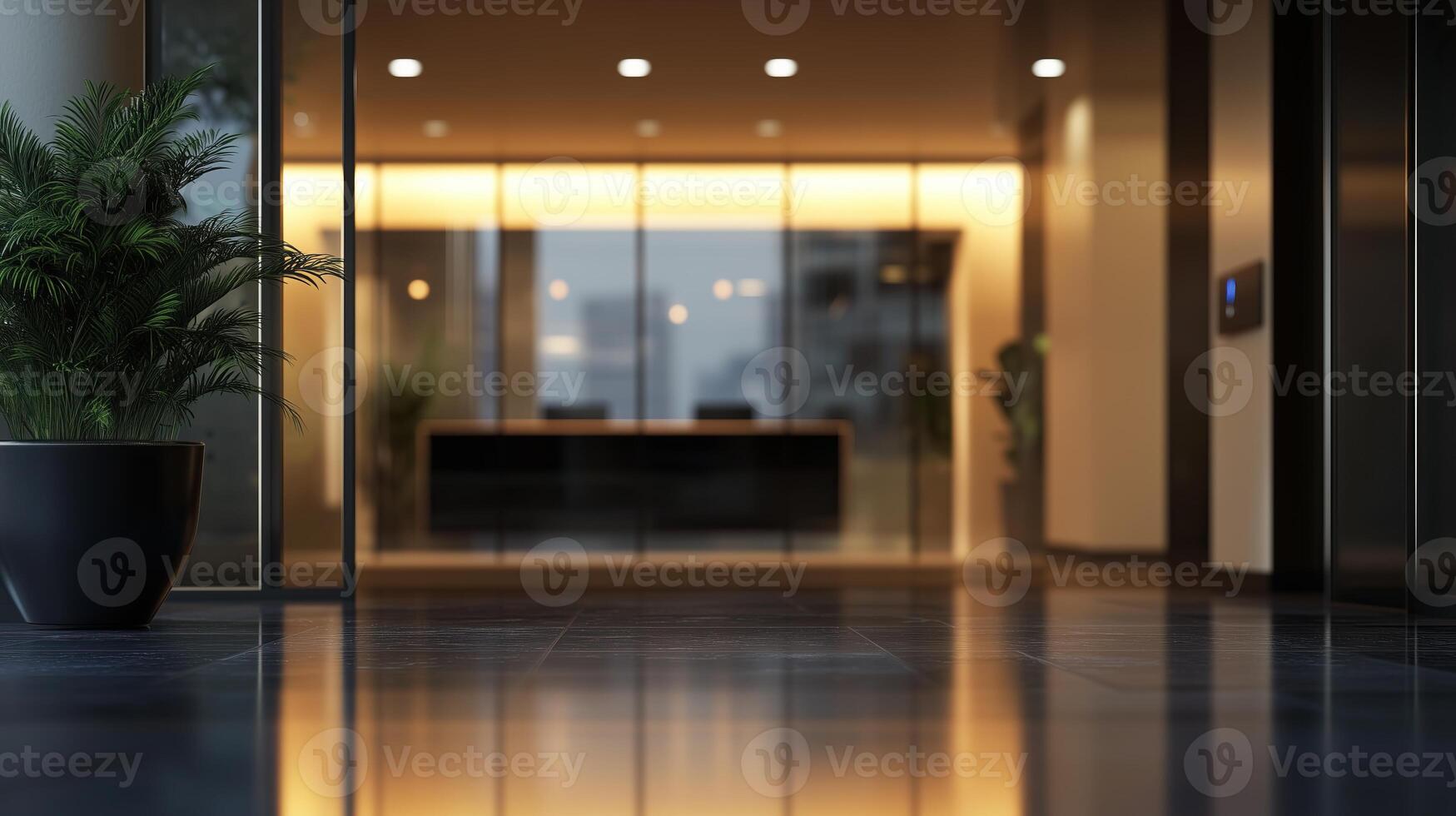 blurred office lobby entrance building photo