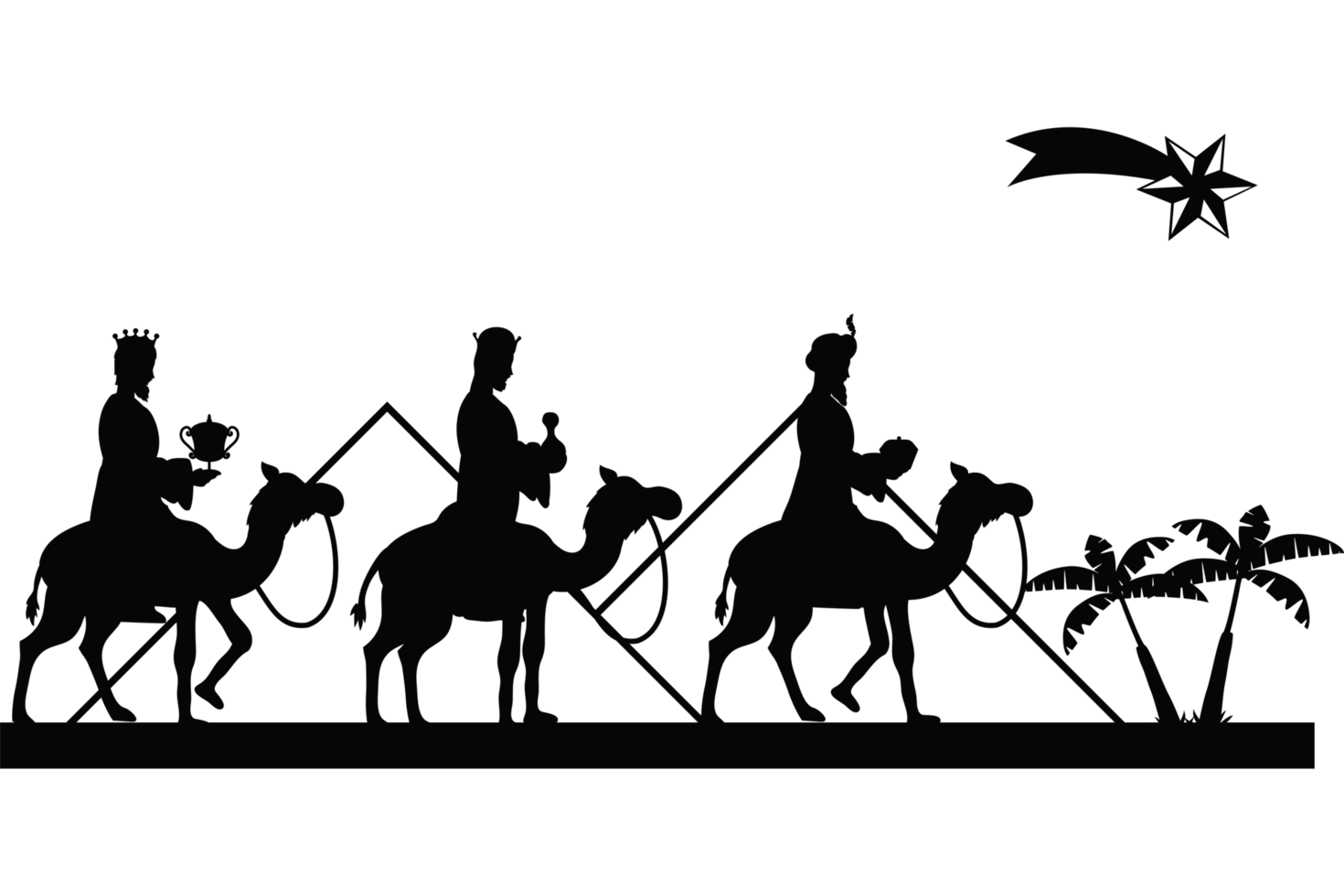 Three wise men on camels in the desert png