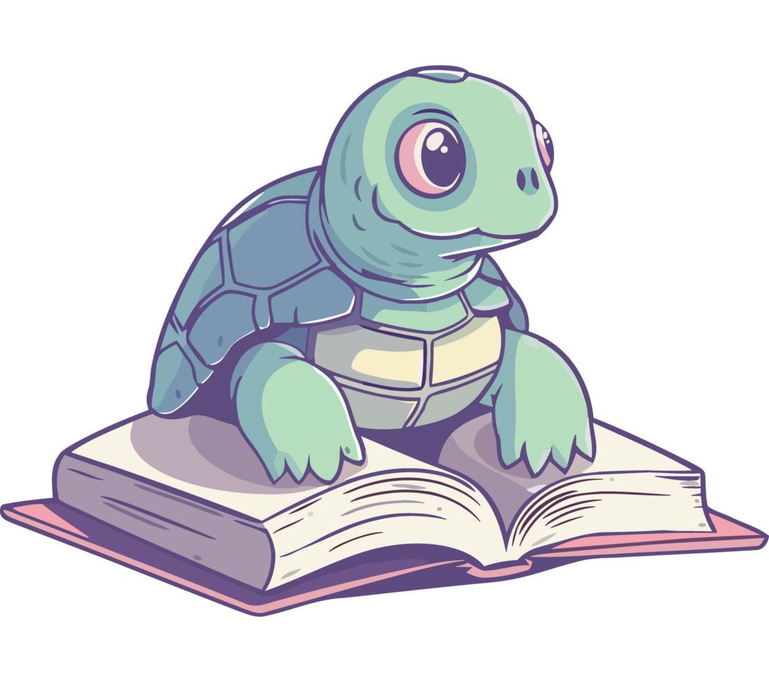 A turtle sitting on top of a book png