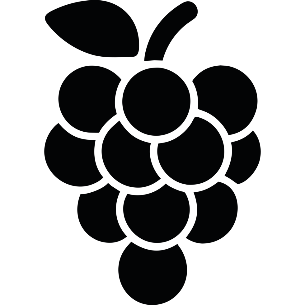 A black and white illustration of a bunch of grapes png