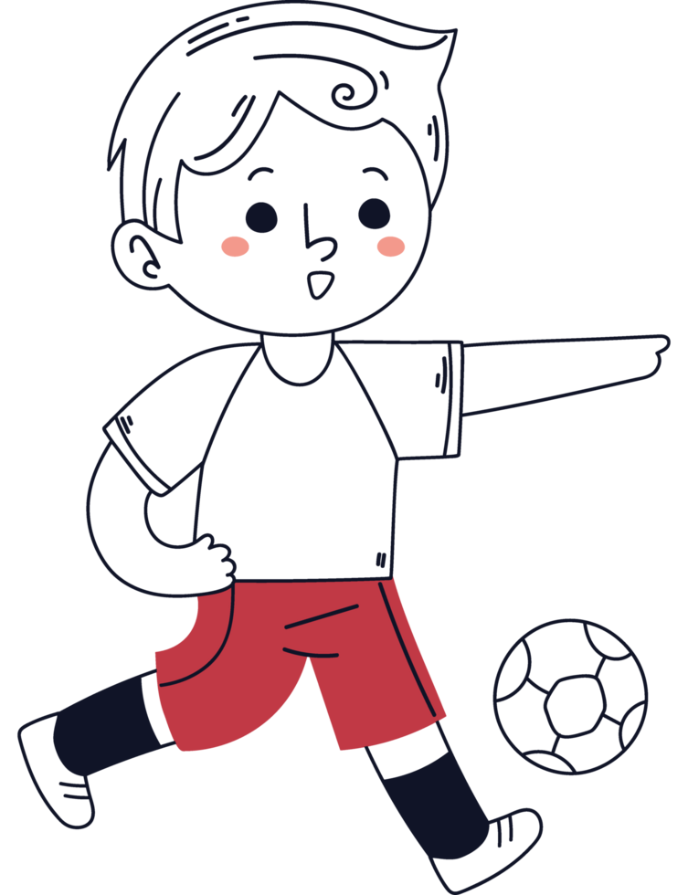 A cartoon boy kicking a soccer ball png