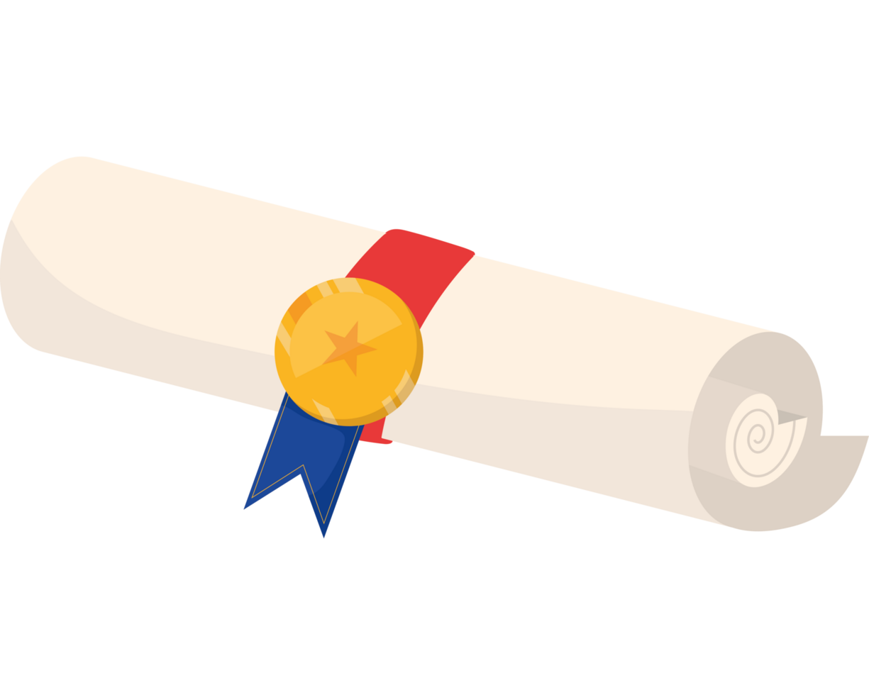 A diploma with a ribbon and medal on it png