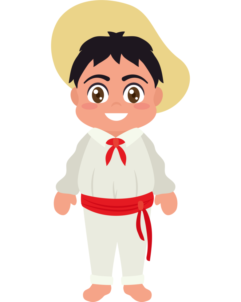 Cartoon mexican boy with hat and red sash png