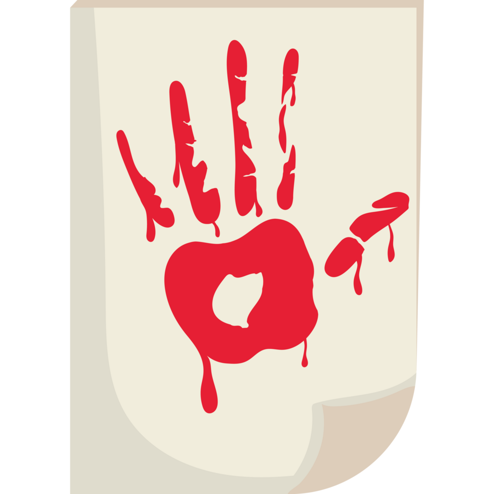 A bloody handprint on a paper with a heart png