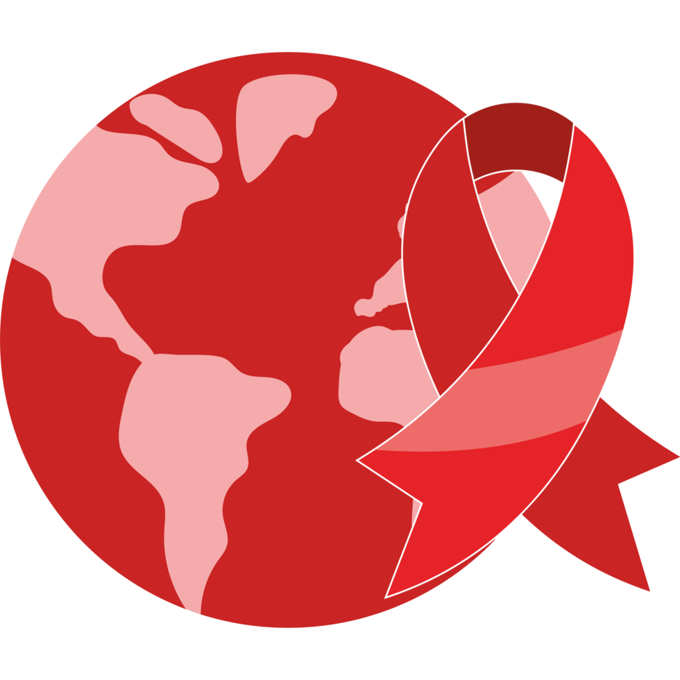 Red ribbon and world globe png