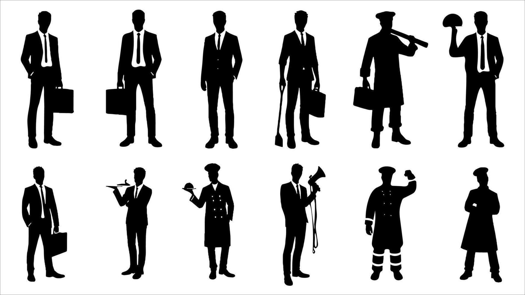 Silhouettes of men and a women, a group of standing business people, profile, black color isolated on white background vector