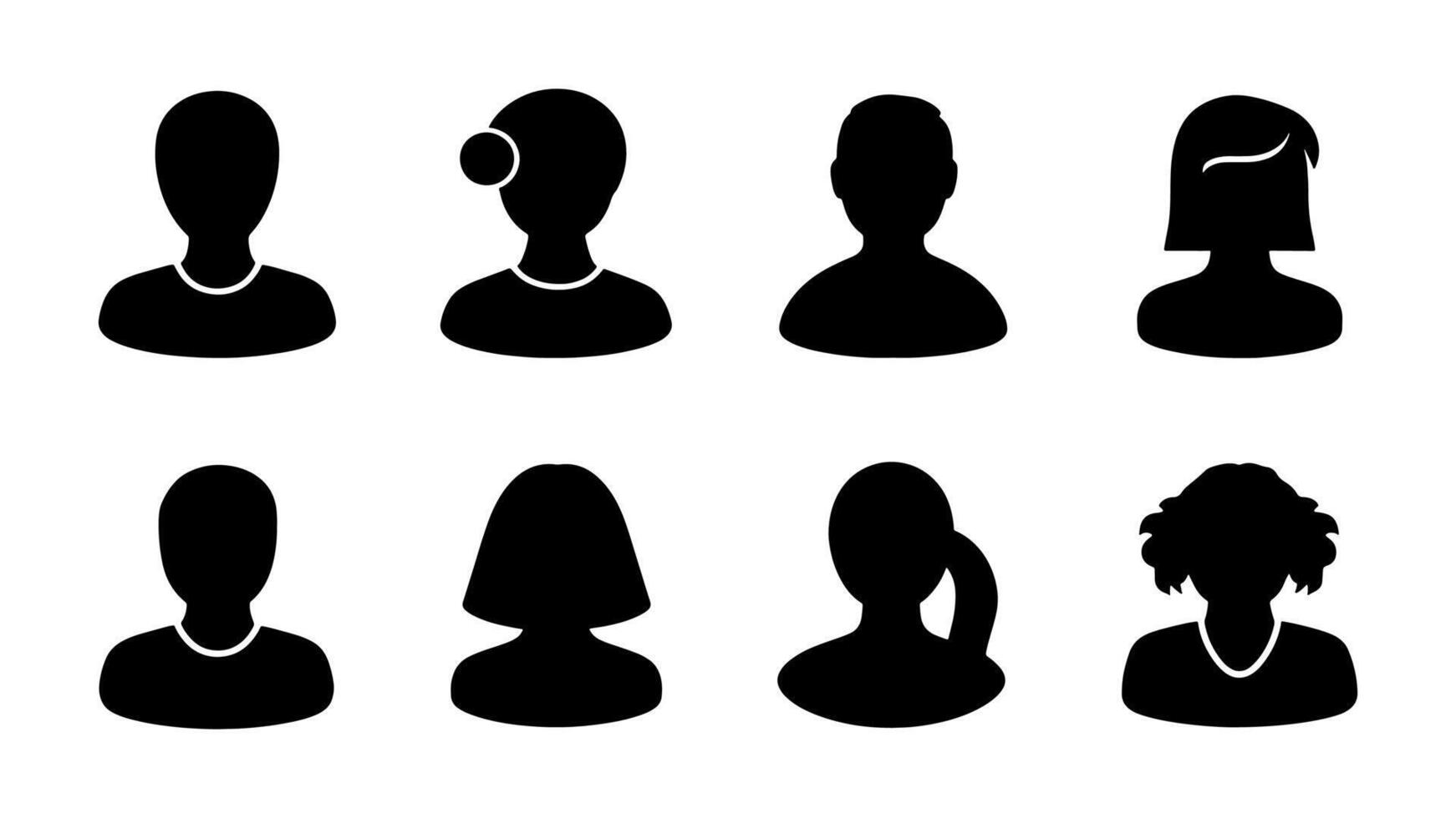 Male and female head silhouettes avatar set illustration black person portrait head. Anonymous face profile and group icon isolated on white background vector