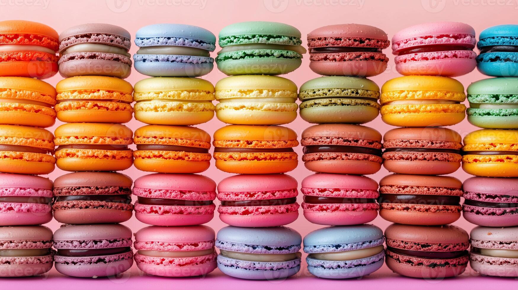 stack of colorful macaroons in rows photo