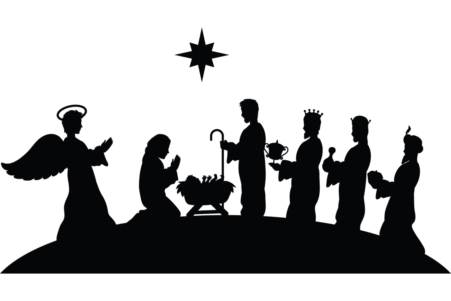 Silhouette of a nativity scene with jesus and his family png